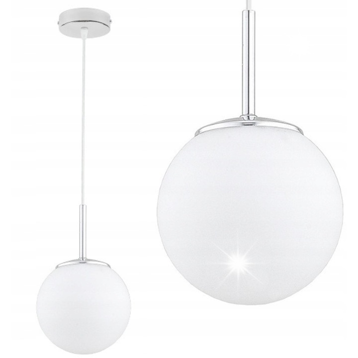 Висяща лампа Milo, хром, бял стъклен абажур, размери 20-90x10cm, E27