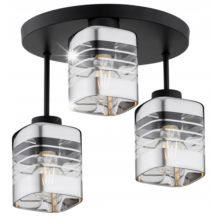 Плафониера със стъклен абажур, модерен дизайн, черна, 30x28см