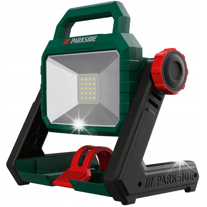 LED прожектор Parkside PLSA 20-LI A1, 20 диода, 2 интензитета, захранване 12V/20V или 230V, с адаптер