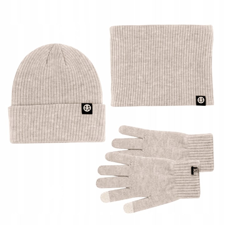 Téli szett, Mobes, sapka, sál, kesztyű, bézs