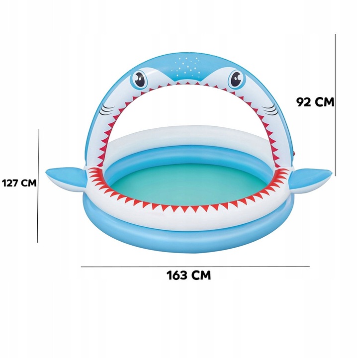 Детски басейн Bestway със система за пръскане, 163x127x92см, мотив акула, включва ремонтни лепенки