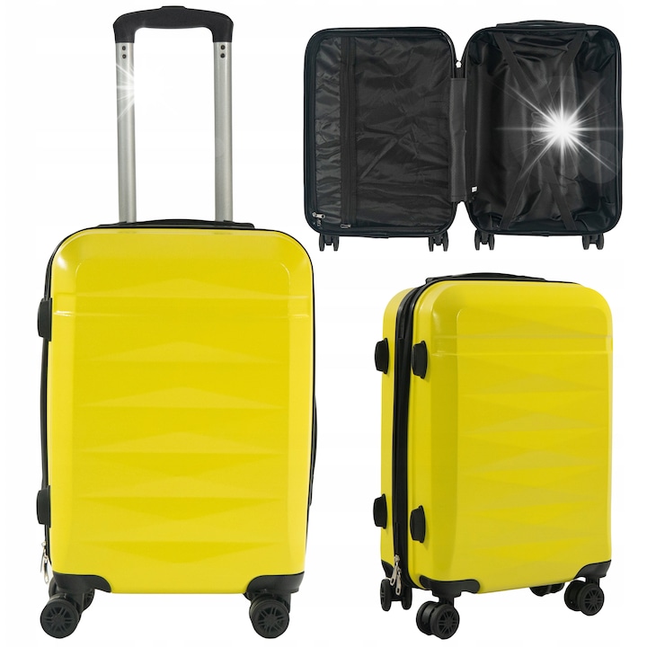 Куфар Artnico 34L, кабинен, жълт, 55x40x20 см, 4 колела, ABS корпус