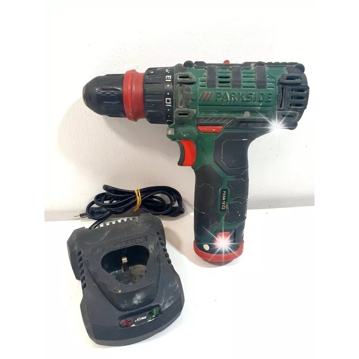Акумулаторна бормашина Parkside PBSA 12V, батерия, зарядно устройство, куфар, 2 скорости, LED