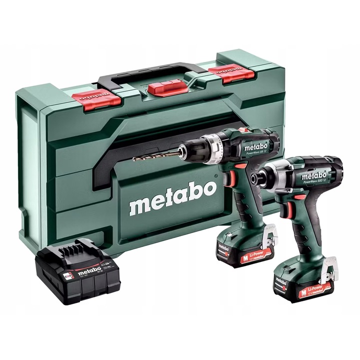Комплект инструменти Metabo Combo 2.7.2, ударна бормашина PowerMaxx SB 12, ударен гайковерт PowerMaxx SSD 12, 2 батерии, кутия metaBOX 145