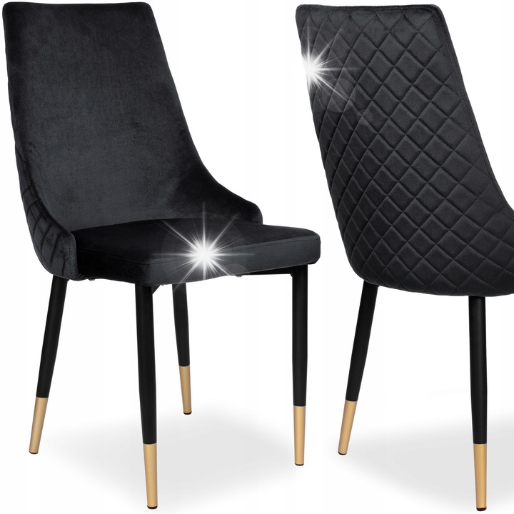 Тапициран стол Върмонт, черен, 93x48x58см, eHokery, модерен дизайн, метални крака със златни детайли