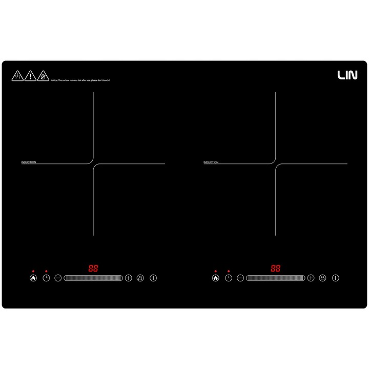 Електрически индукционен плот LIN LI2H-180, 2 зони, черен, 56x38см