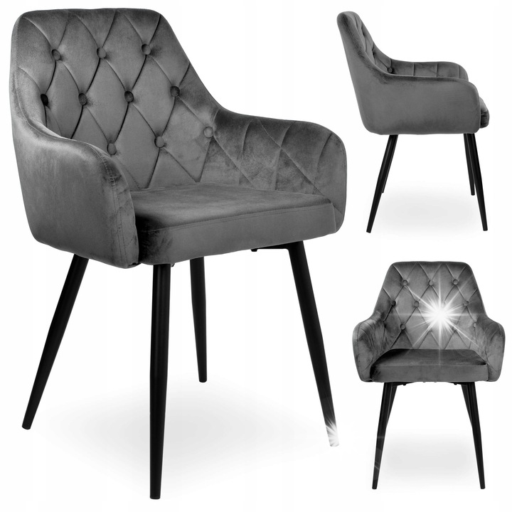 Стол eHokery Atlanta, графитен велур, размери 85x58x60см, черни метални крака