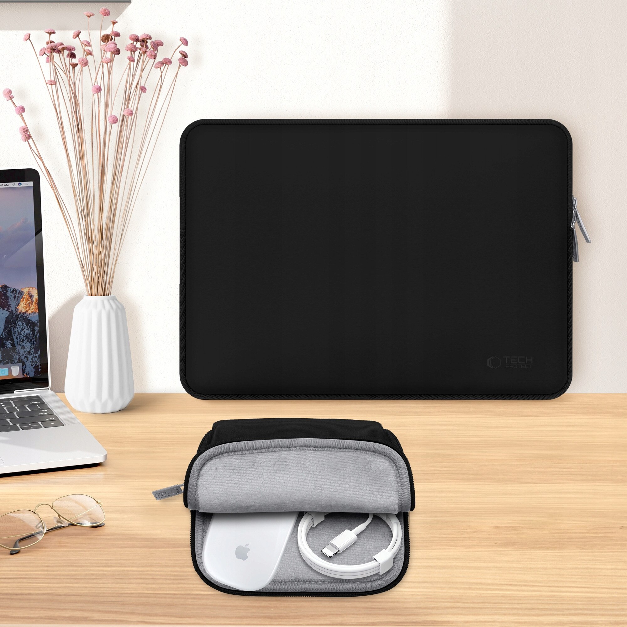 Etui laptop 13-14, Tech-Protect NeoSlim, negru, set cu etui mini, dimensiuni 36x26x1,8cm, 23x33,5cm
