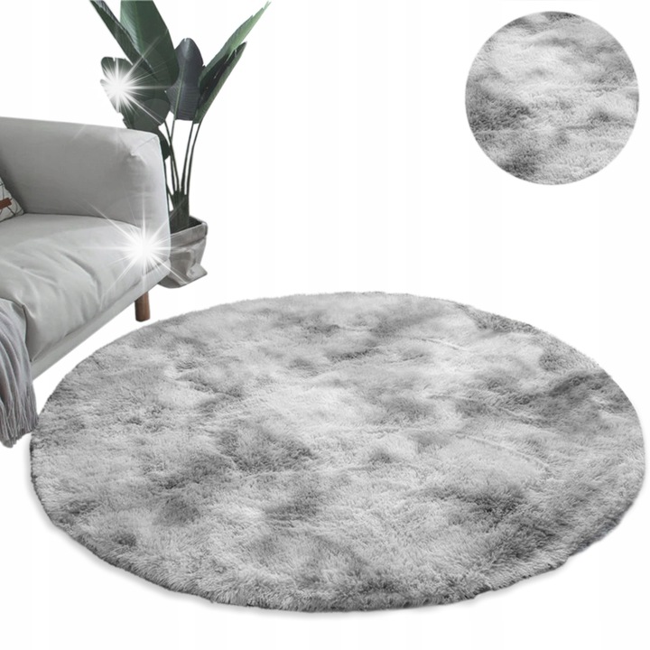 Кръгъл килим Shaggy Strado Ombre Silver 120x120 см, дебелина 3,5 см, модерен дизайн