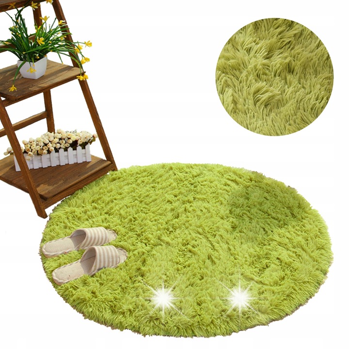 Кръгъл килим Shaggy 150 см, BlackSky, противоплъзгащ, мек, Strado