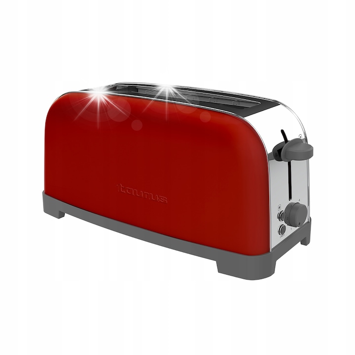 Тостер Taurus Vintage Single, 6 нива, 850W, червен, дълъг размер за 2 филии хляб