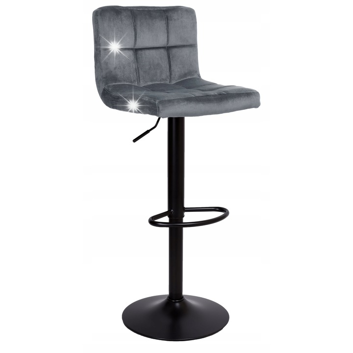 Бар стол Арако, черен велур, регулируем, въртящ се на 360°, 63-83 см