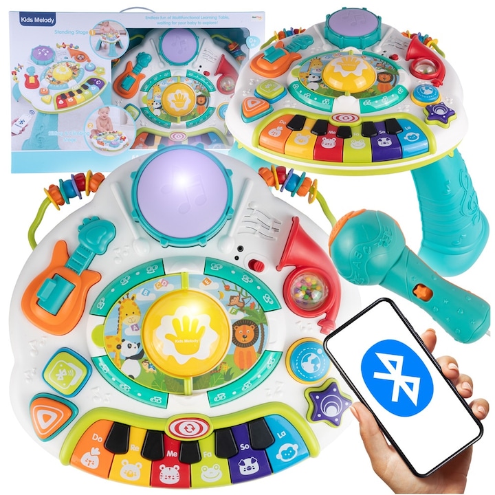 Masa interactiva educationala cu Bluetooth, MalPlay, animale, microfon, multicolor, 53x40x33cm