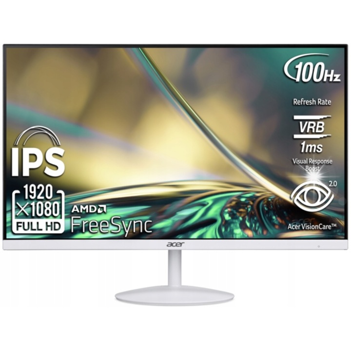 Монитор Acer, 24" SA242, IPS, Full HD 1920x1080, 1ms, 100Hz, бял