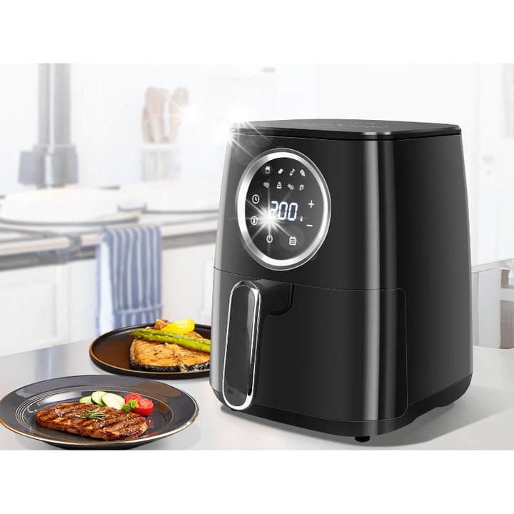Aigostar fritőz, 4.2L, 1400W, fekete, méretei 34.3x26.2x32.5cm, LED érintőképernyős vezérléssel