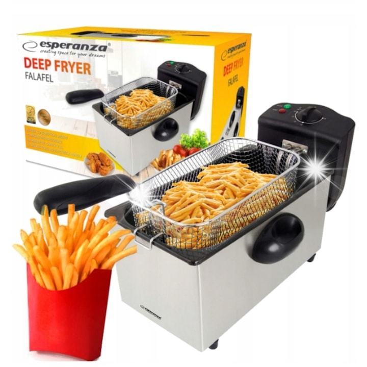 Фритюрник Esperanza FALAFEL 3L, 2000W, инокс, размери 37x25x21cm