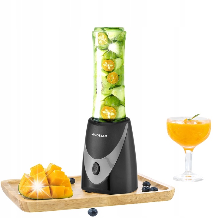 Спортен блендер Aigostar 250W, 500мл, с бутилка, противоплъзгащ, размери 130x130x350мм