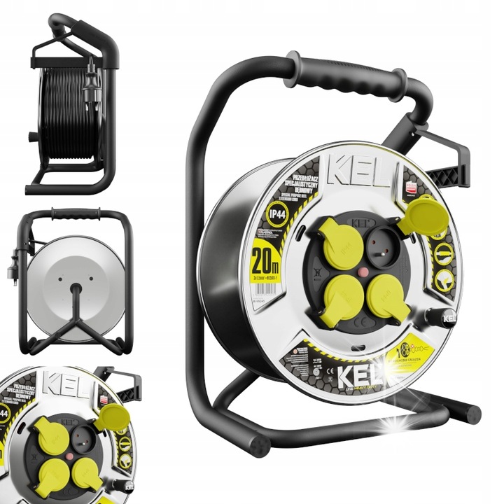 Удължител на барабан Heavy Line 30м 4x2p+Z, IP44, 16A, 3x1,5mm2, черен