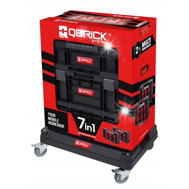 Név: Qbrick System Two 7 az 1-ben mobil készlet, rendezők és szerszámosládák, 7 elem, többszínű, platform mérete 59,5x39,5x17,5cm, doboz 26L, szerszámosláda 26L, rendező 14,3L.