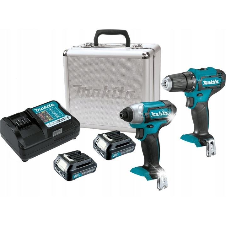 Комплект 12V, Винтоверт DF333, Ударен винтоверт TD110, 2x батерии 1.5Ah, зарядно устройство DC10WD, куфар за транспортиране.