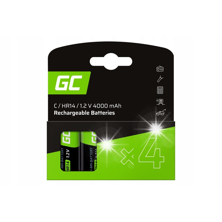 4 db akkumulátor készlet, GreenCell, HR14, 1.2V, 4000mAh