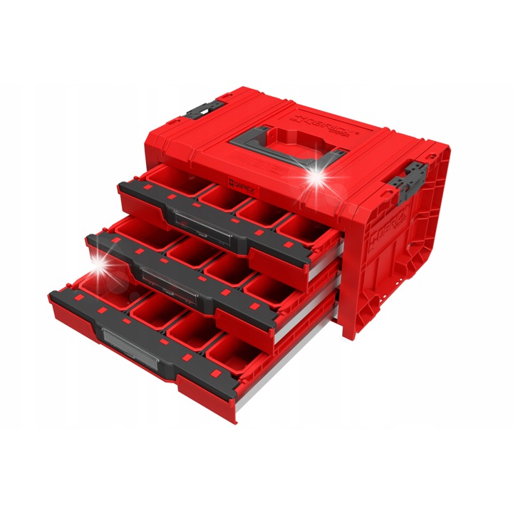 Qbrick System PRO Drawer 3 Expert szerszámosláda, 3 rekeszes, piros, 450x322x240mm