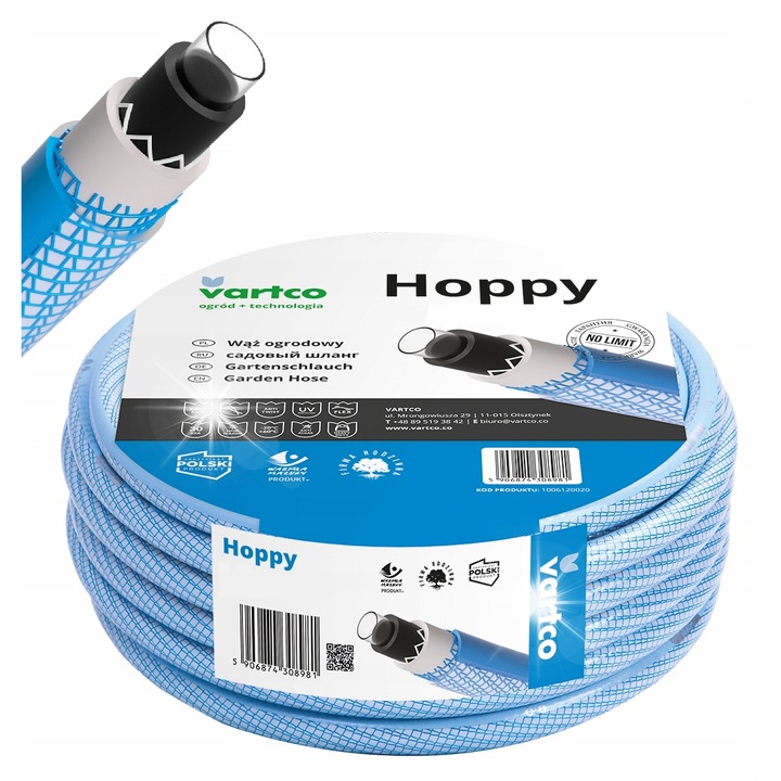 Vartco Hoppy kerti tömlő 3/4'' 30m, 6 rétegű, UV-álló, rugalmas