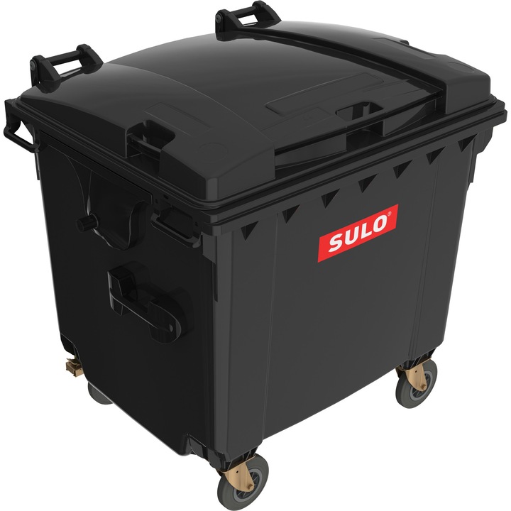Container Profesional SULO, Plastic de Inalta HDPE, 1100 L, Conform cu Standardele EN 840 -2, -5, -6, Negru