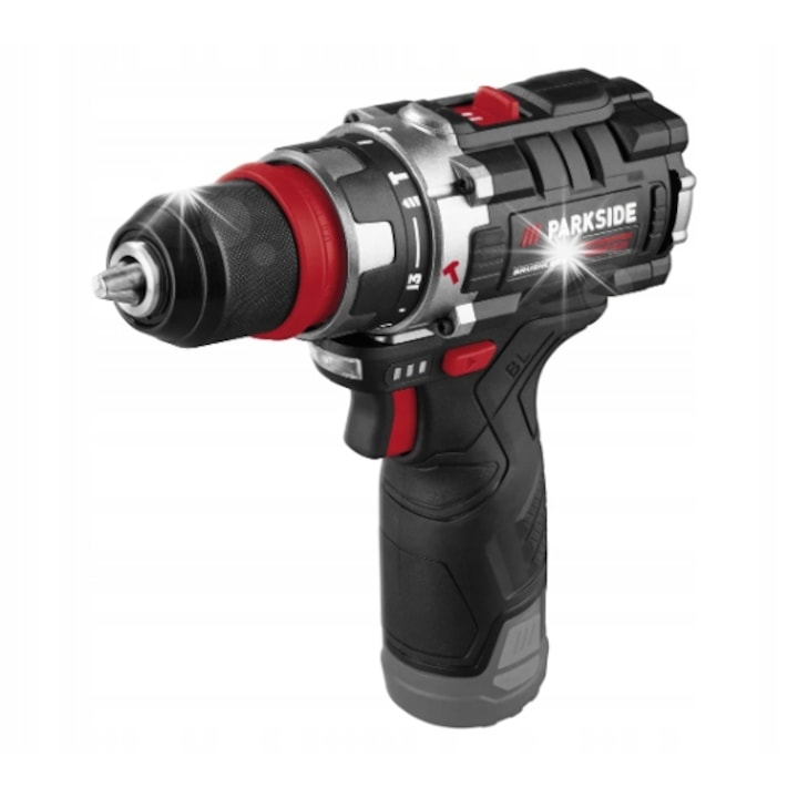 Masina de gaurit si insurubat Parkside, PSBSAP 12 A1, 12 V, motor fara perii, 2 viteze, cu valiza, 153x57x190mm