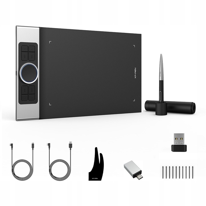 Tablet grafic XP-Pen Deco Pro SW, Bluetooth, 8192 niveluri presiune, 9x5", negru-argintiu, set complet