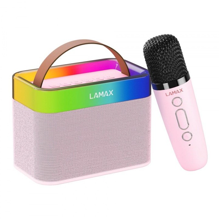 Boxa Bluetooth Lamax KaraokeKid1, 10W, roz, RGB