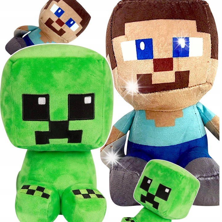 Комплект 2 плюшени играчки Minecraft: Стив 18см + Крийпър 25см, многоцветен