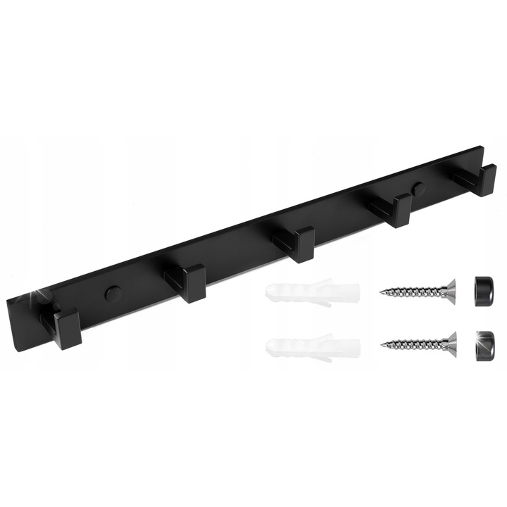 Cuiere loft Psino, fekete, alumínium, 5 kampó, 43,5x4x4cm