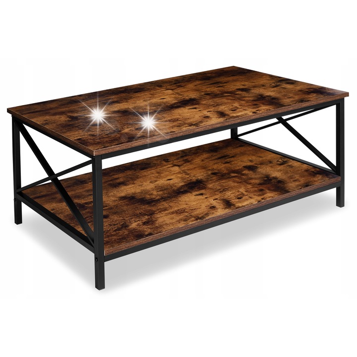 Комплект Mese, LoftInspired, маса за кафе Herning, състарен дъб/черен мат, 100x55 см