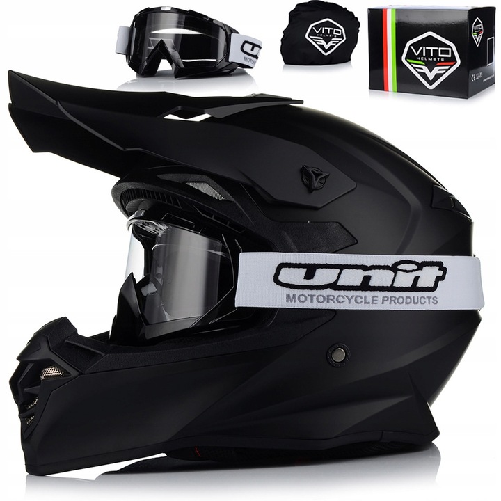 Casca Moto, Vito Tivoli, Motocross, cu ochelari inclusi, Negru Mat, ECE 22.06, L 59–60 cm