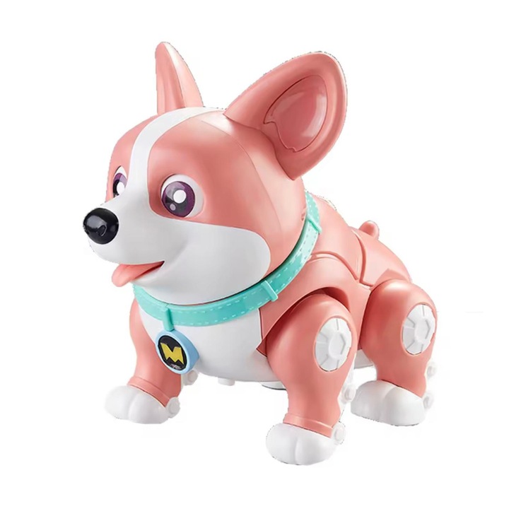 Интелигентно куче робот за деца – интерактивно, светлини, звуци, автономно движение, електронна образователна играчка, розово