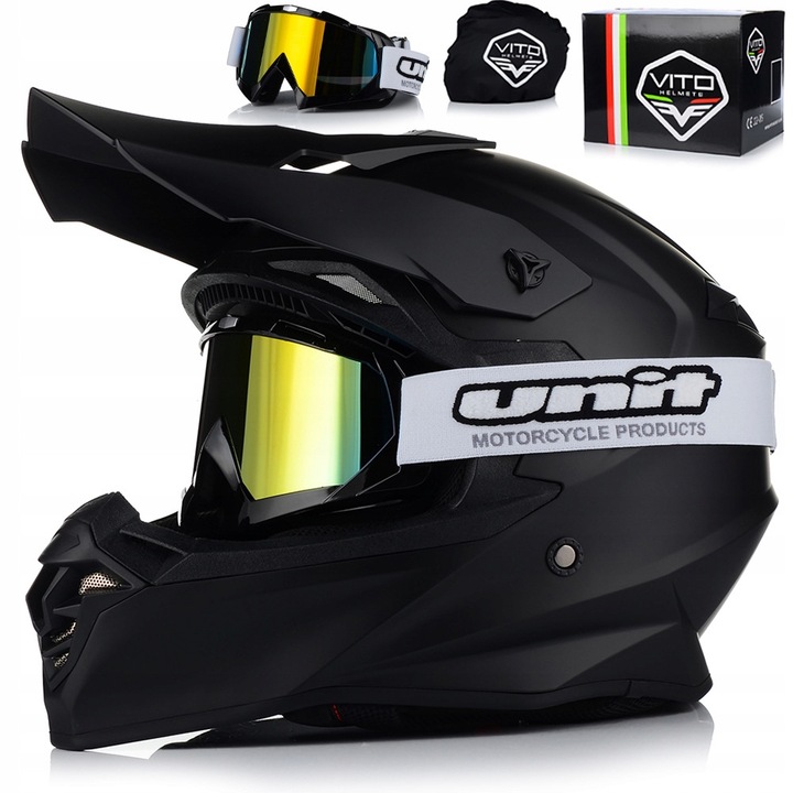 Casca Moto, Vito Tivoli, Motocross, cu ochelari inclusi, Negru Mat, ECE 22.06, XL 61–62 cm