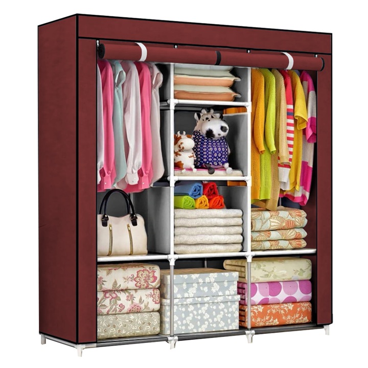 Dulap Textil Teno, impermeabil, 8 compartimente, rosu, 170x125cm