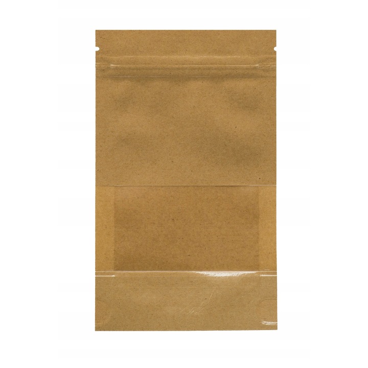 Doypack 250 ml Cu Fereastra Mica, Negru, Sticla, Ecologic, Durabil, Posibilitate De Sigilare, 110 x 65 x 185 mm, Maro Cu Fereastra Transparenta, 100 Buc