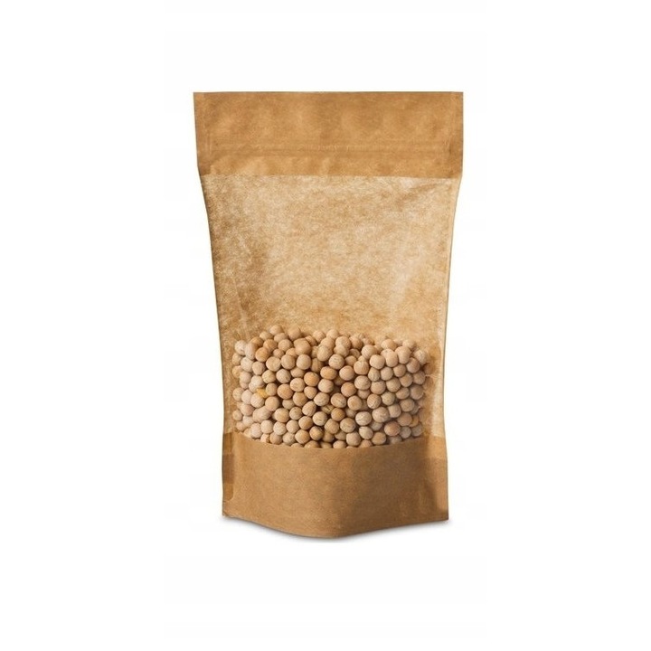 Set Pungi Din Hartie Cu Fereastra Mare, Neopac, Ambalaj Ecologic, Atestat Pentru Contactul Cu Alimentele, Inchidere Cu Fermoar Reutilizabila, 27 x 16 x 8 cm, Maro Cu Fereastra Transparenta, 100 Buc