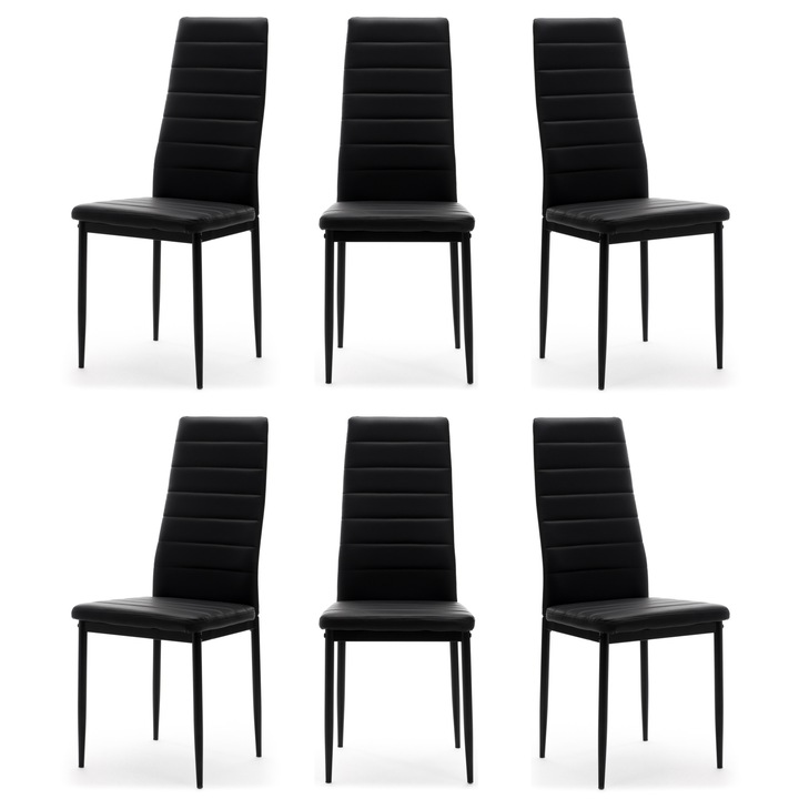 Set 6 scaune tapitate New home, piele ecologica, negru, 99x42x48cm