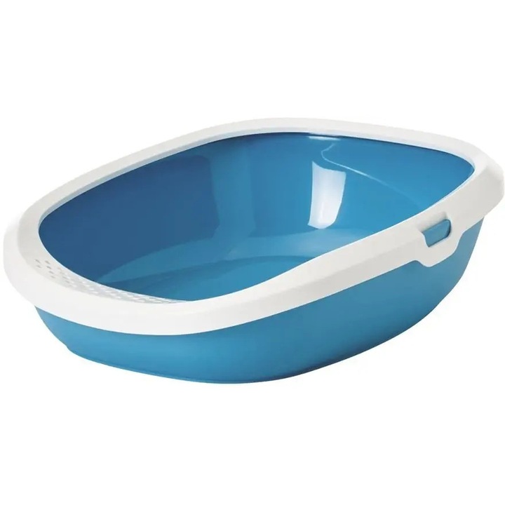 Litieră deschisă pentru pisici, Savic Gizmo, albastru-alb, 44x35, 5x12, 5cm