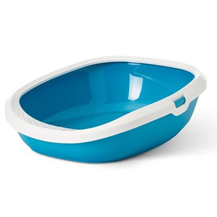 Litieră deschisă pentru pisici, Savic Gizmo, albastru-alb, 44x35, 5x12, 5cm