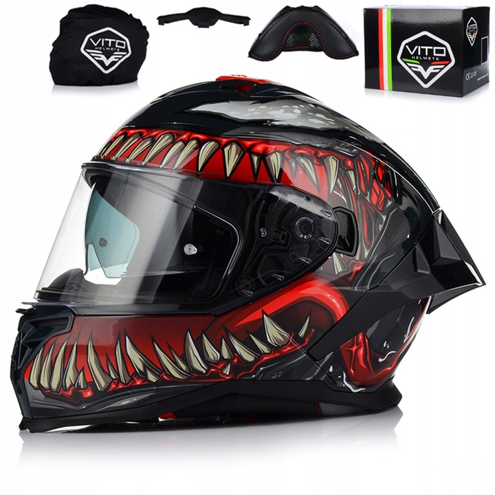 Каска за мотоциклет, VITO Presto, Monster Aero, червено/черно/сиво, интегрална, UV защита, ABS, ECE 22.06, XL 61-62 см