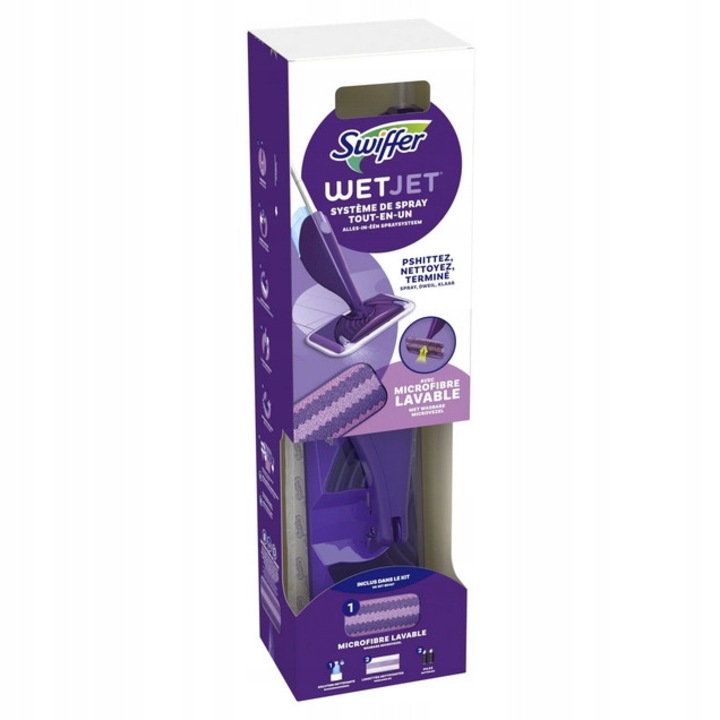 Mop plat Swiffer WetJet cu pulverizator, microfibra lavabilă, violet