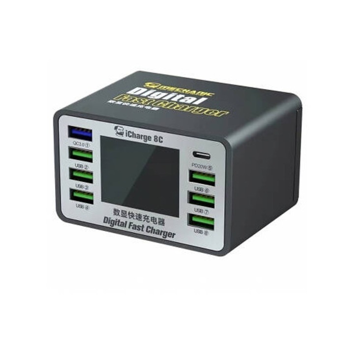Incarcator Mechanic Statie 8C with Display 45W 3A 7 x USB-A - 1 x USB-C Negru
