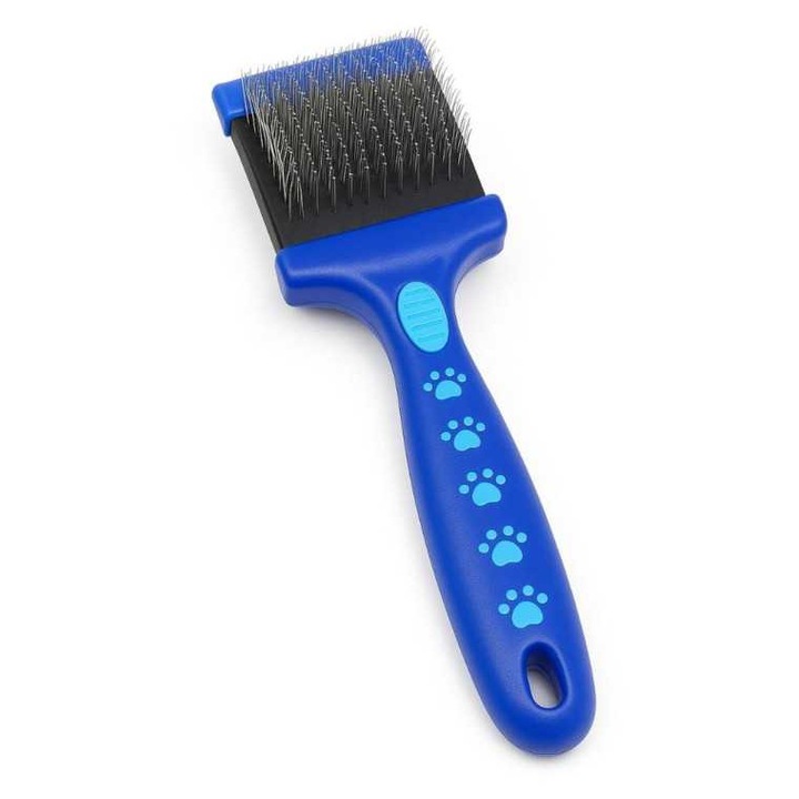 TRITRA keskeny, kétoldalas kefe, állatoknak, rugalmas fejjel, lekerekített végekkel, kék