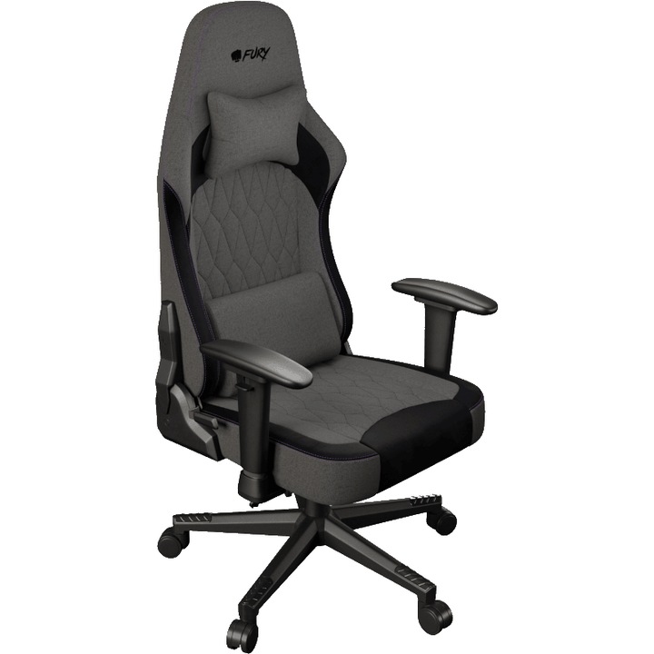 Scaun gaming, FURY, confortabil, material respirabil, gri/negru