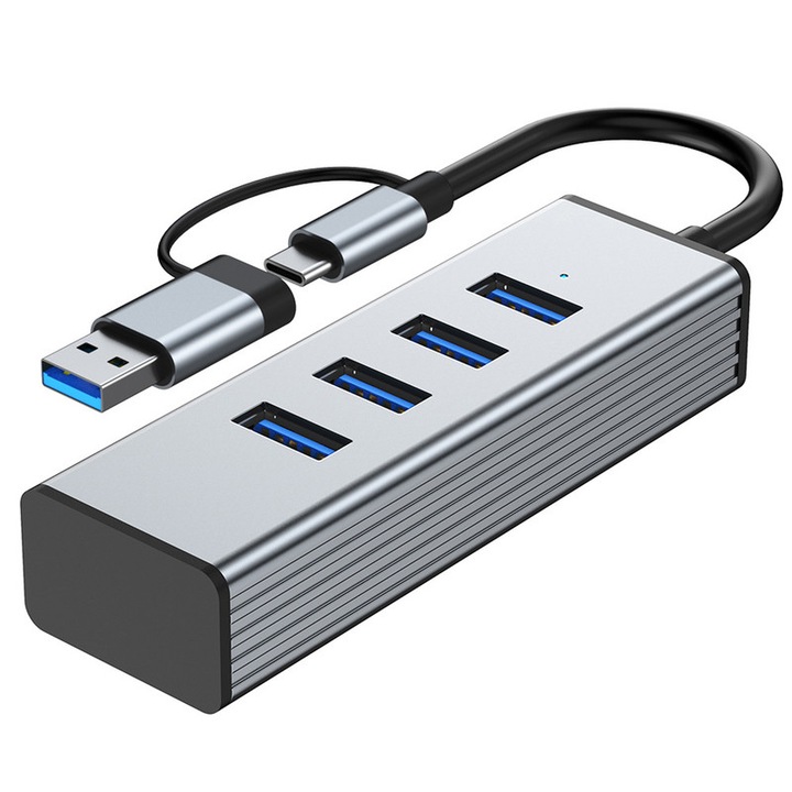 USB 3.2 хъб CeruleTree, 4 порта, 10 Gbps, сребрист, преносим