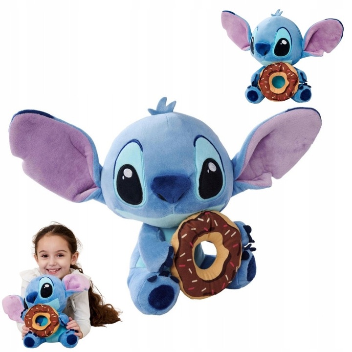 Jucarie De Plus Cu Donut, Simba Toys, Lilo & Stitch, Material Bumbac + Poliester, Varsta Recomandata 3+, Inaltimea Jucariei 25 cm, Licenta Disney, 25 cm, Albastru